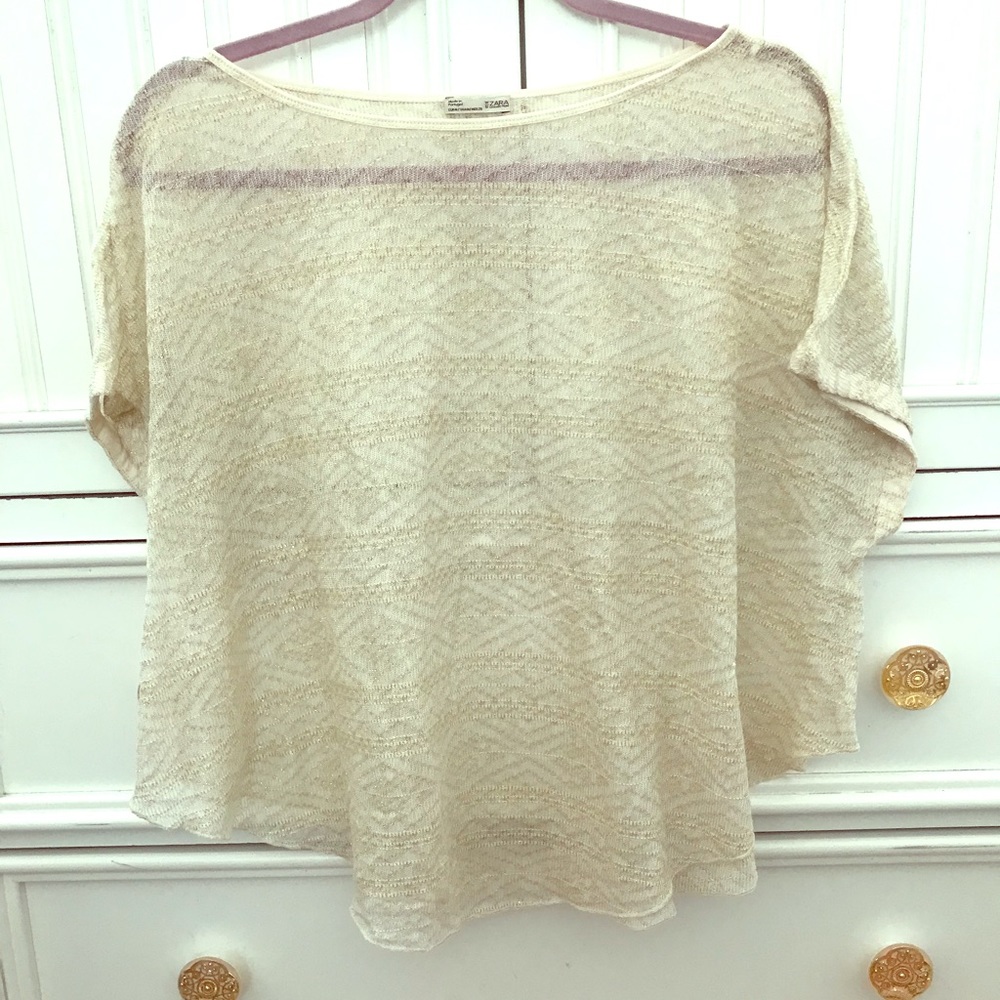 Zara Sheer Gold Poncho Style Top Size Medium